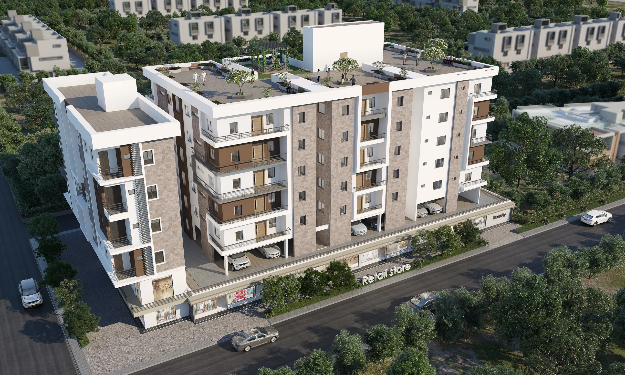 Aerial view of the completed Divi residences